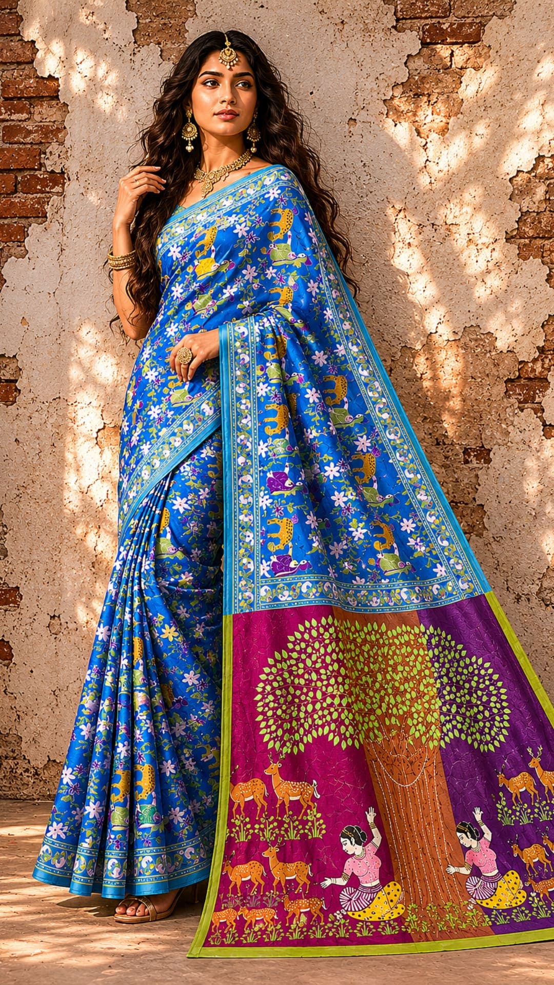 Kantha Embroidery Saree - Neeli Lok Katha
